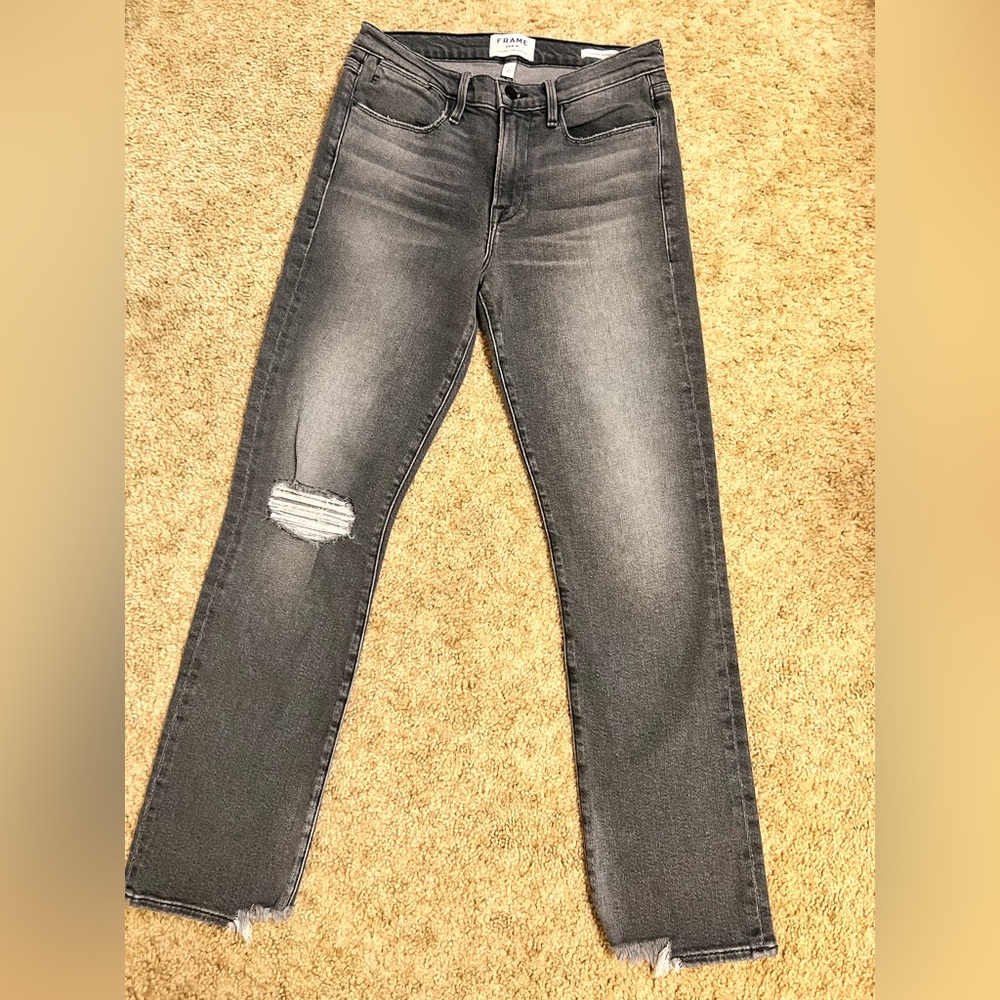 Frame Denim Le High Straight Jeans in Grey Wash size 27